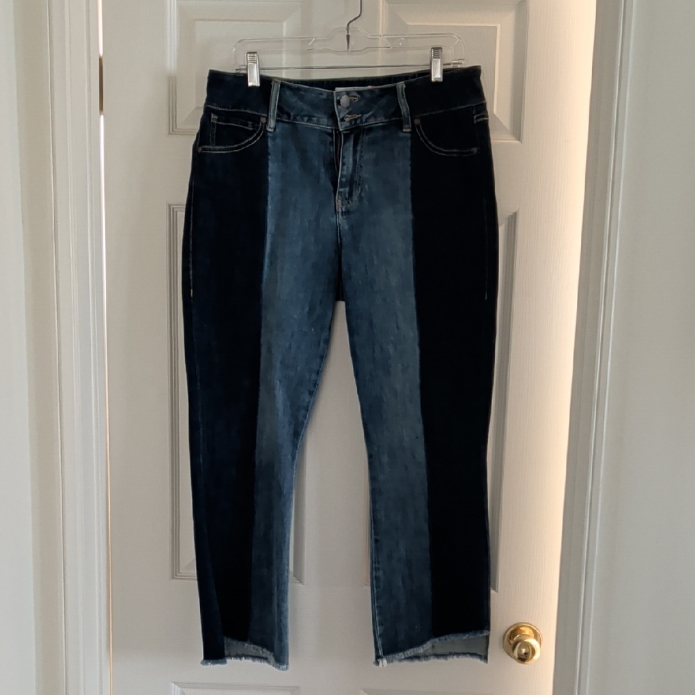 CAbi Two-Tone Ankle Jeans in Dark and Light Blue Size 10 EUC